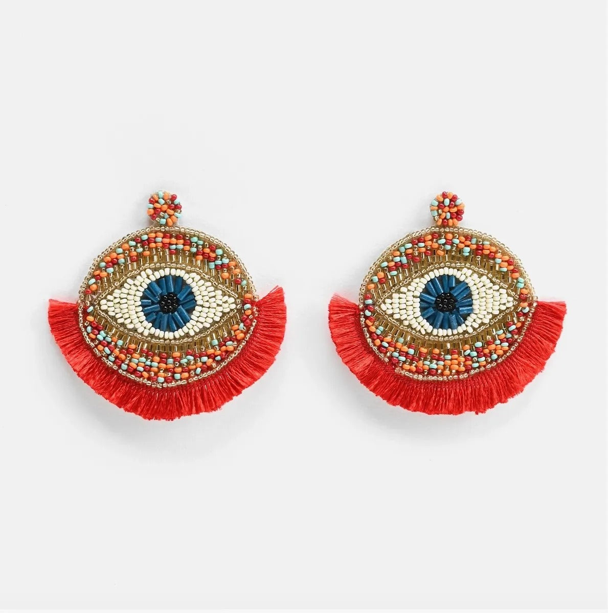 Red Beaded Evil Eye Earrings