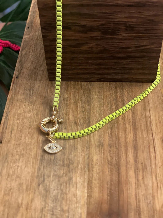 Neon Evil Eye Box Chain Necklace