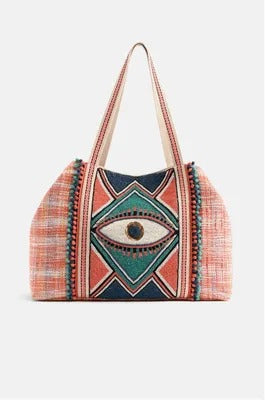 Copper Tan Evil Eye Embellished Tote