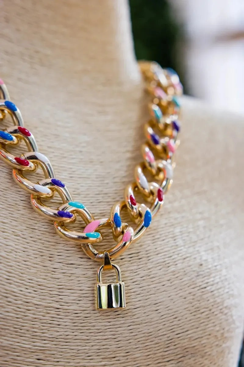 Color Cuban Link Lock Necklace