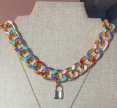 Color Cuban Link Lock Necklace
