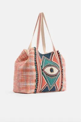 Copper Tan Evil Eye Embellished Tote