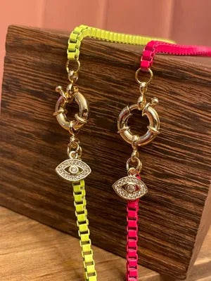 Neon Evil Eye Box Chain Necklace