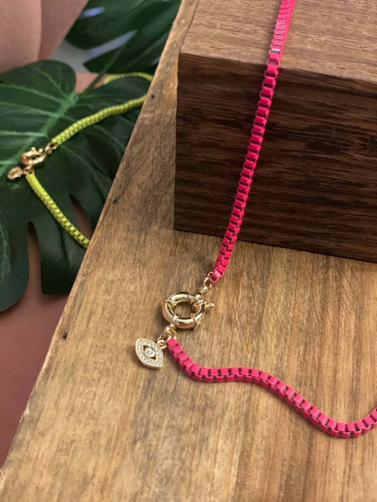 Neon Evil Eye Box Chain Necklace