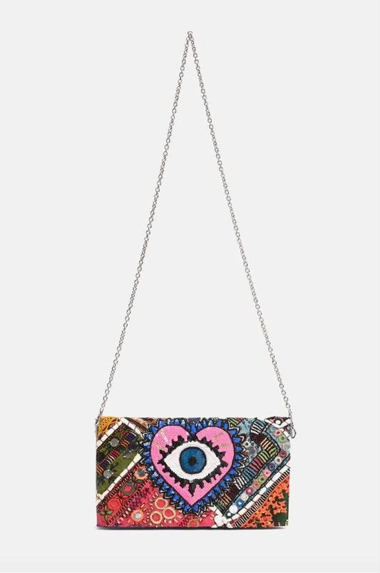 Watch Over Me Evil Eye Denim Clutch