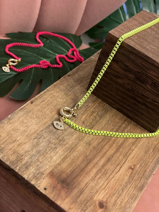 Neon Evil Eye Box Chain Necklace