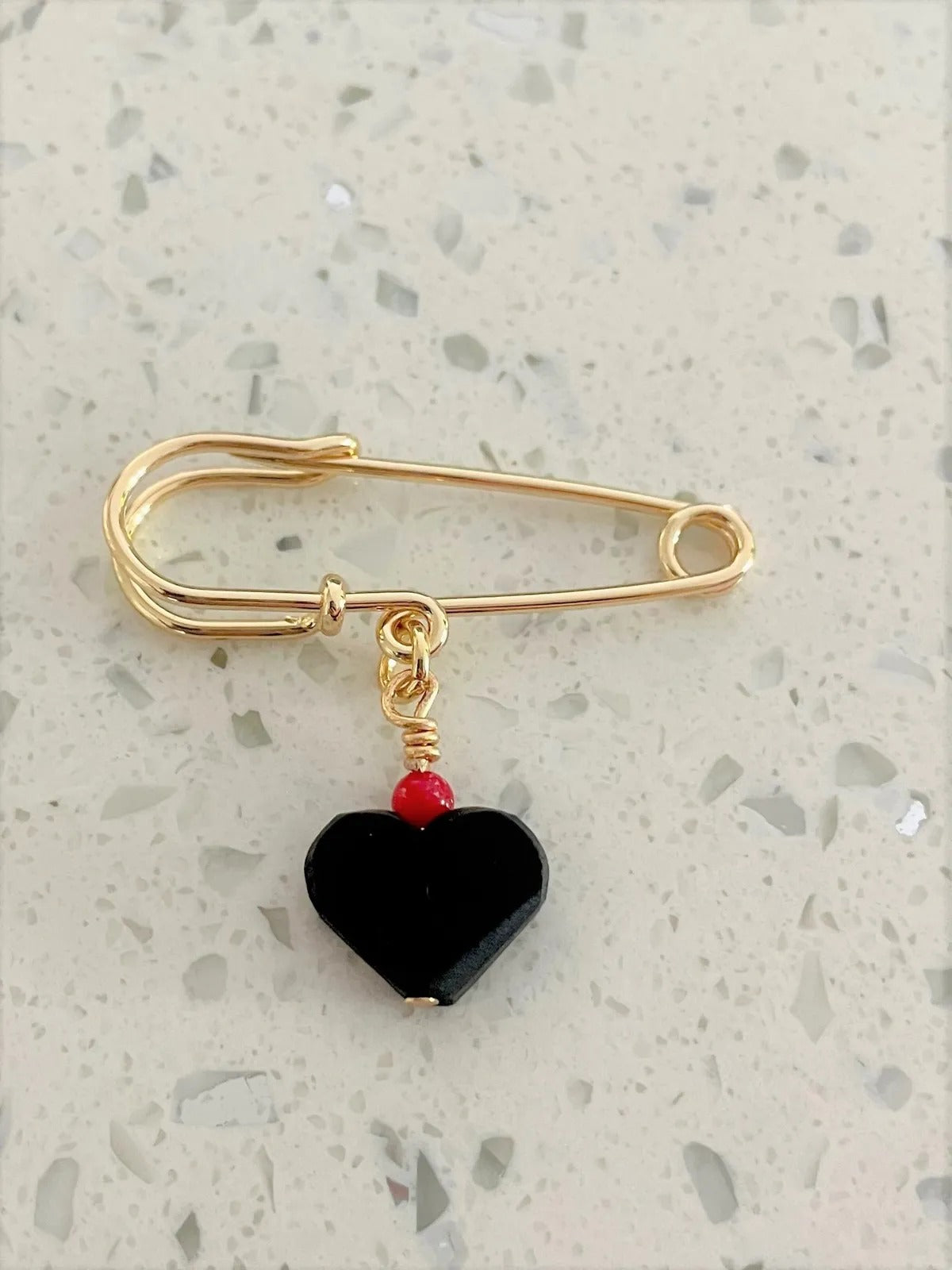 Cuban Azabache Heart Pin