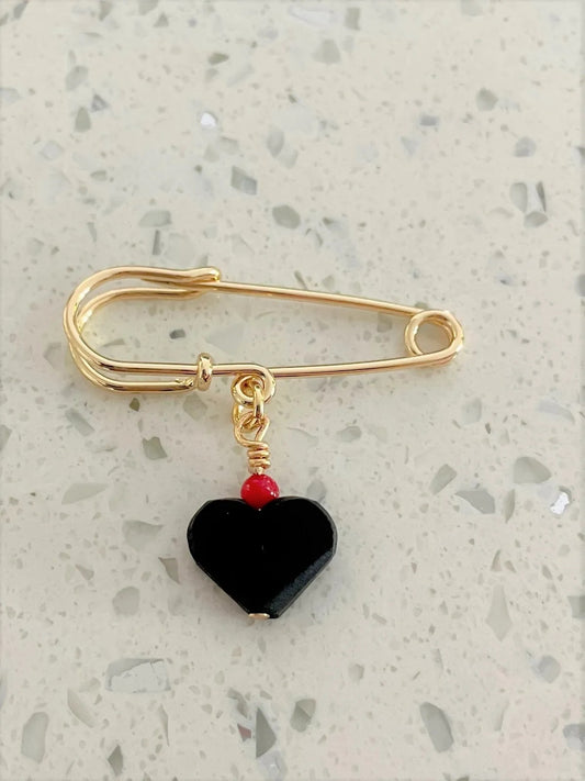 Cuban Azabache Heart Pin