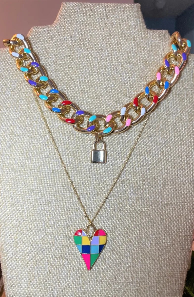 Color Cuban Link Lock Necklace